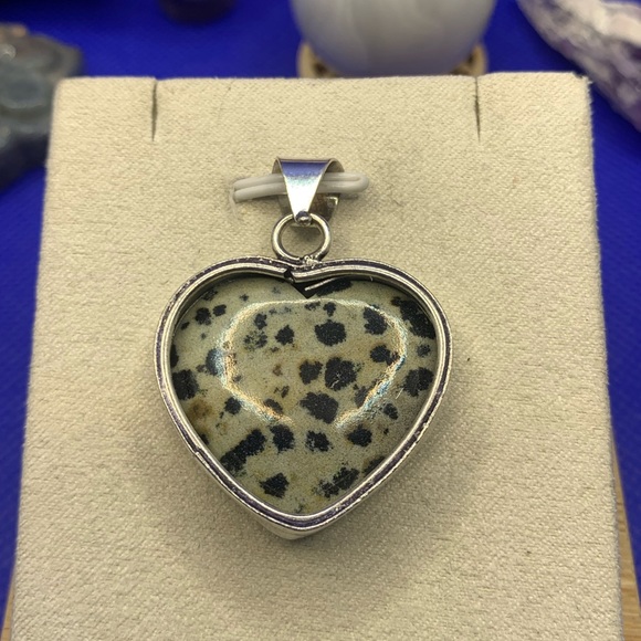 Sweet Dalmatian Stone Heart Pendant! .925 Sterling Silver Overlay - Picture 7 of 10